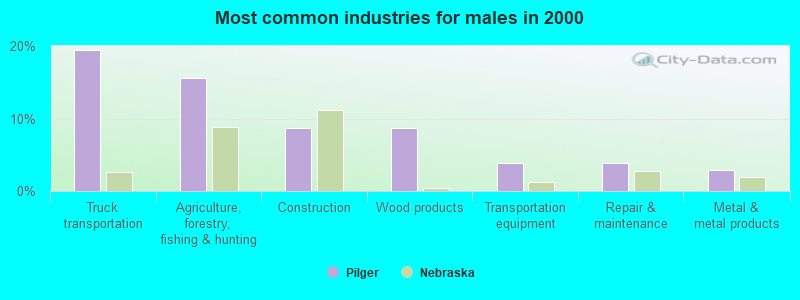 Most common industries for males in 2000