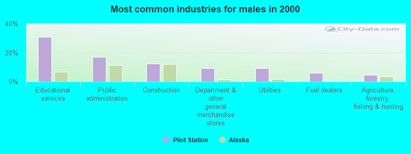 Most common industries for males in 2000