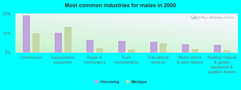 Most common industries for males in 2000