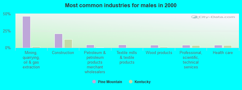 Most common industries for males in 2000