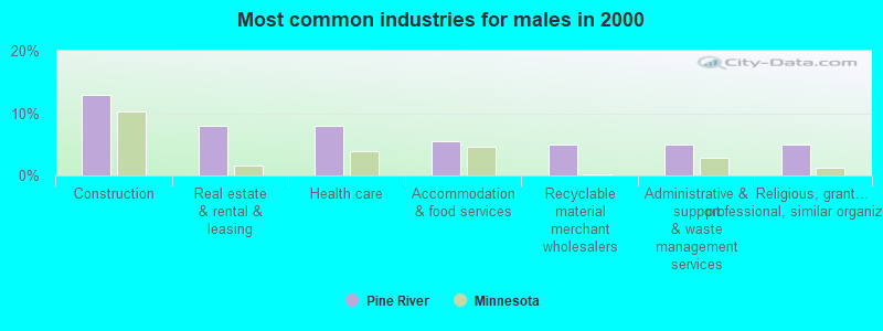 Most common industries for males in 2000