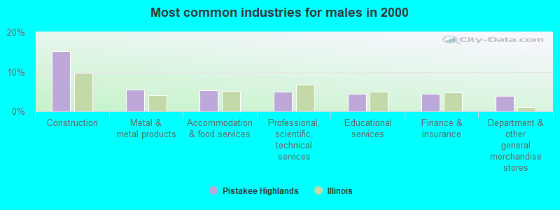 Most common industries for males in 2000