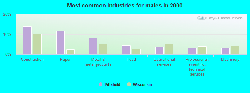 Most common industries for males in 2000