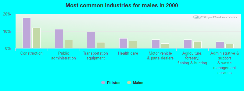 Most common industries for males in 2000