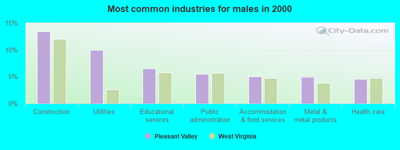 Most common industries for males in 2000