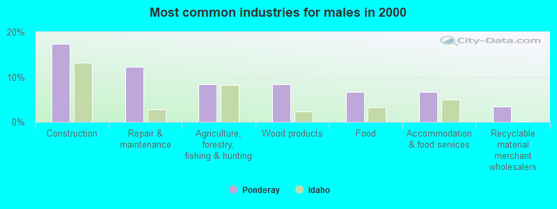 Most common industries for males in 2000