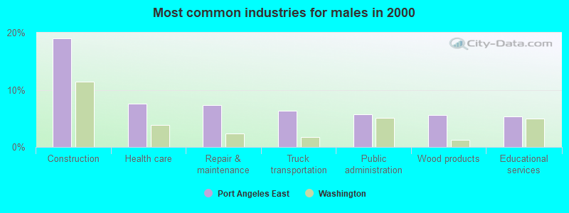 Most common industries for males in 2000