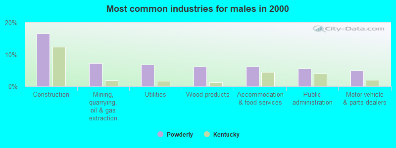 Most common industries for males in 2000