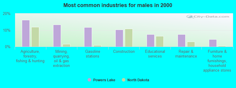 Most common industries for males in 2000