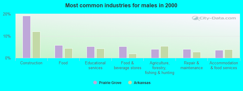 Most common industries for males in 2000