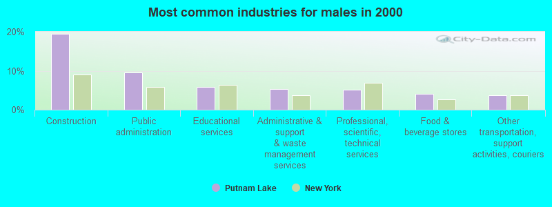 Most common industries for males in 2000