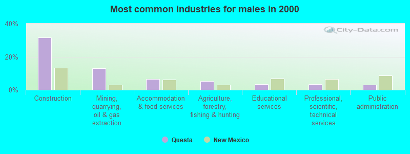 Most common industries for males in 2000