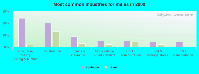 Most common industries for males in 2000