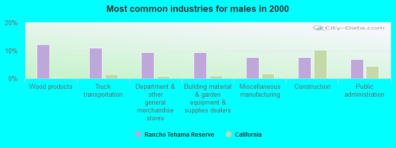 Most common industries for males in 2000