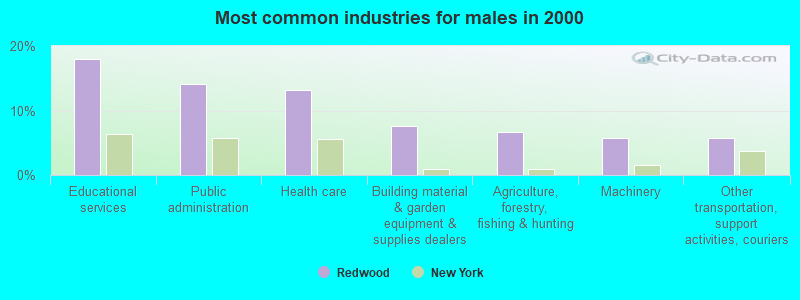 Most common industries for males in 2000