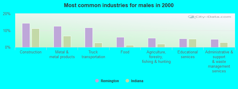 Most common industries for males in 2000