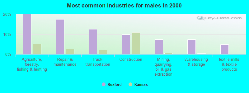 Most common industries for males in 2000