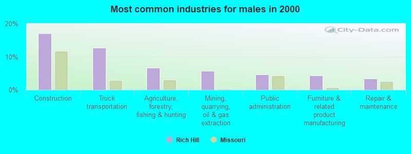 Most common industries for males in 2000