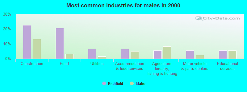 Most common industries for males in 2000