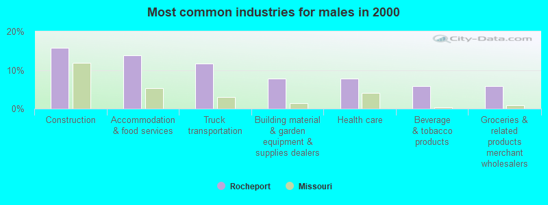 Most common industries for males in 2000