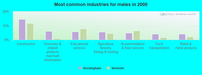 Most common industries for males in 2000