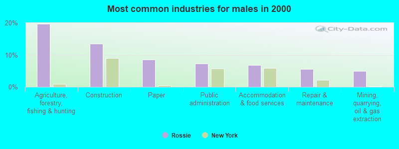 Most common industries for males in 2000