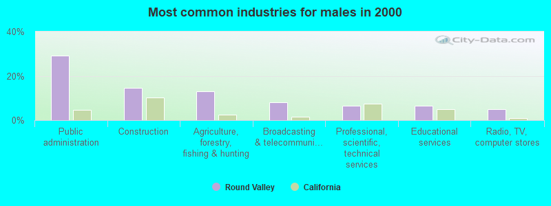 Most common industries for males in 2000