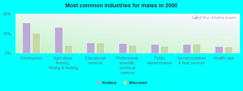 Most common industries for males in 2000