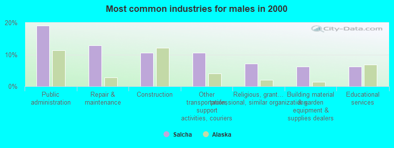 Most common industries for males in 2000