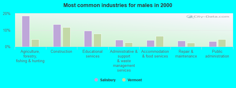 Most common industries for males in 2000