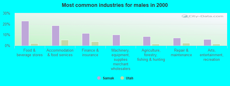 Most common industries for males in 2000