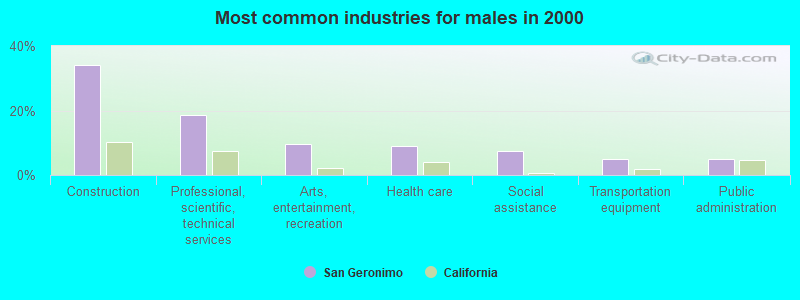 Most common industries for males in 2000