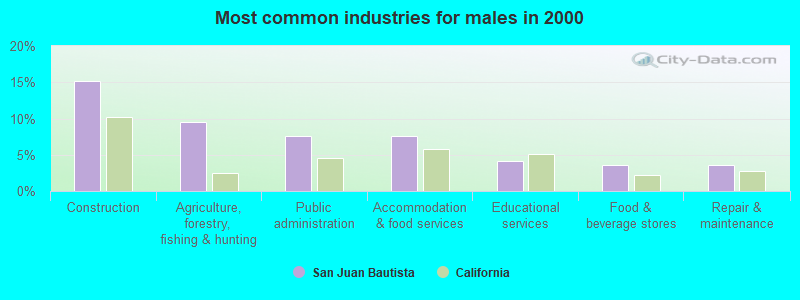 Most common industries for males in 2000