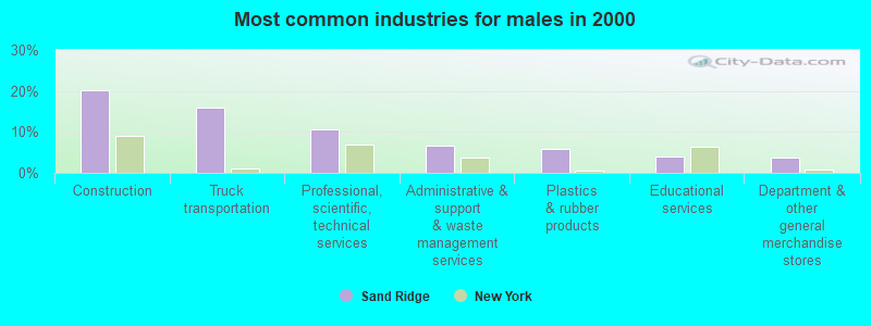 Most common industries for males in 2000