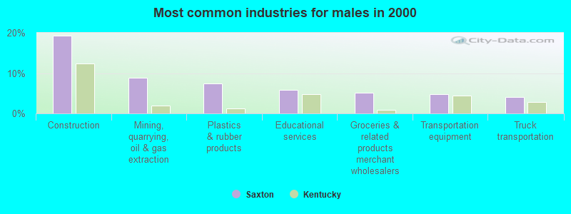 Most common industries for males in 2000