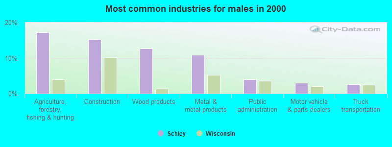 Most common industries for males in 2000