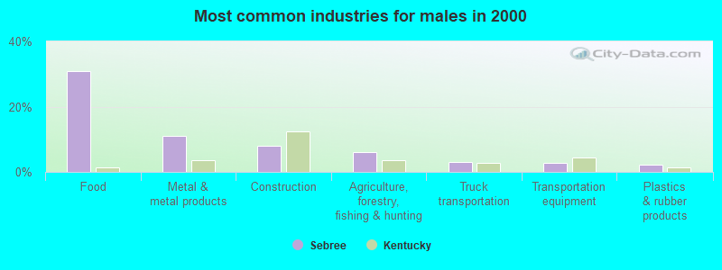 Most common industries for males in 2000