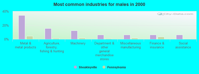 Most common industries for males in 2000