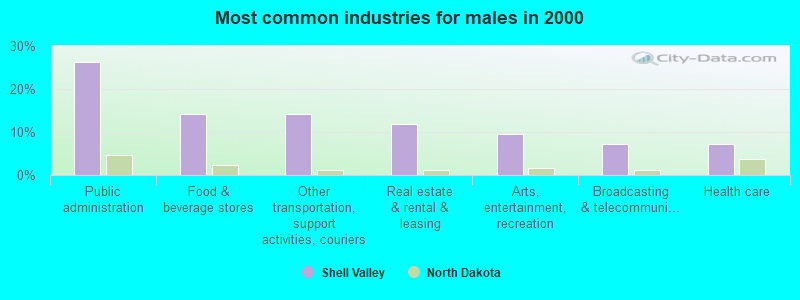 Most common industries for males in 2000