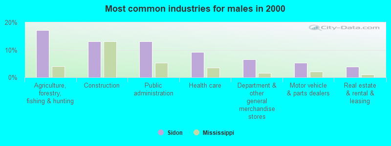 Most common industries for males in 2000