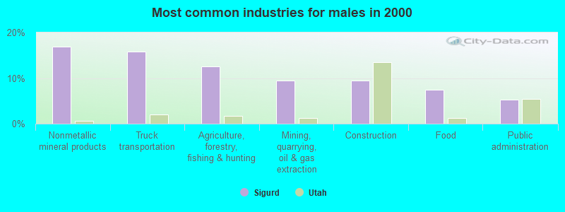 Most common industries for males in 2000