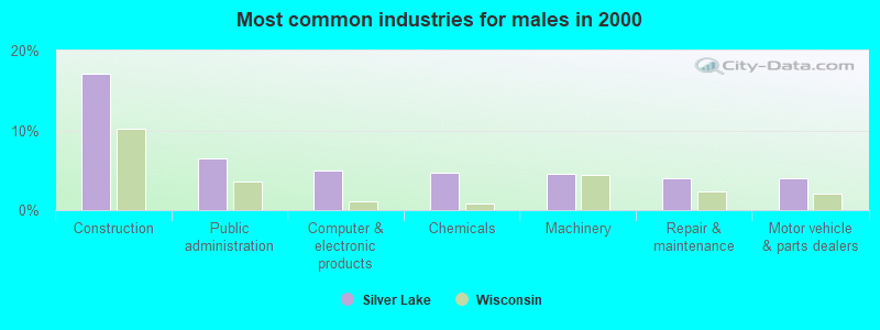 Most common industries for males in 2000