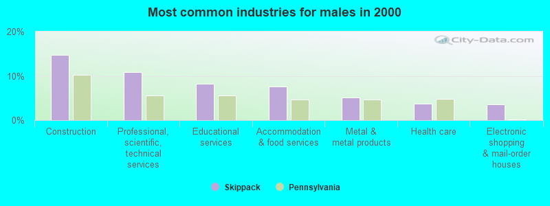 Most common industries for males in 2000