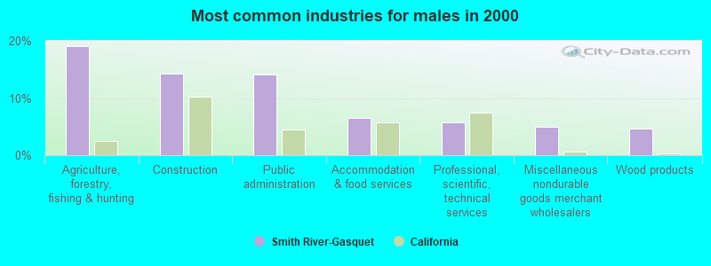 Most common industries for males in 2000