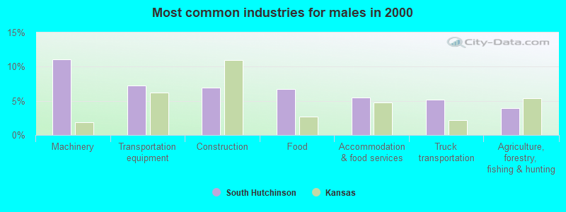 Most common industries for males in 2000