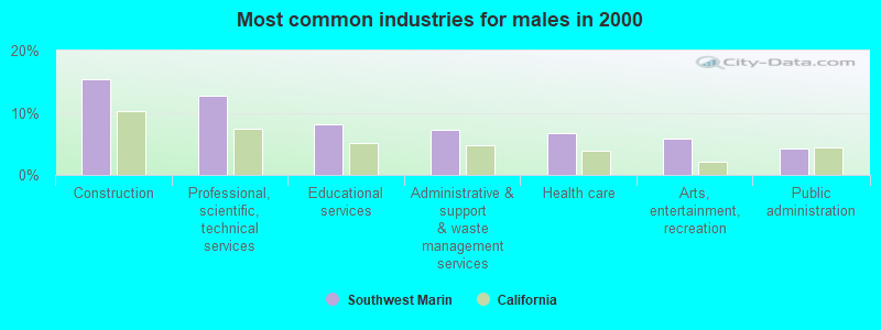 Most common industries for males in 2000