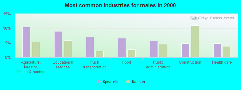 Most common industries for males in 2000