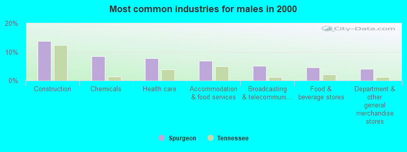 Most common industries for males in 2000