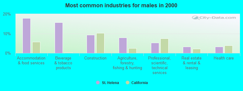 Most common industries for males in 2000