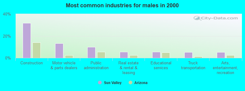 Most common industries for males in 2000